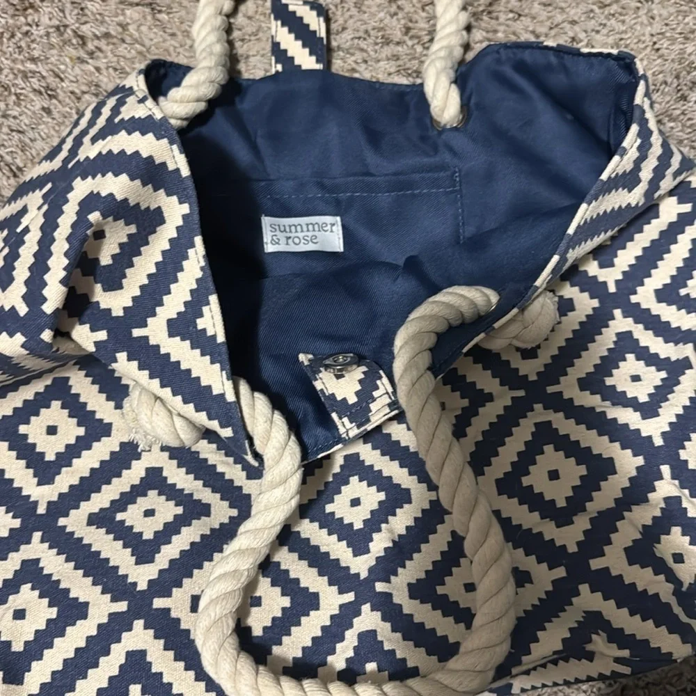 Summer & Rose- Navy and White Geometric Tote Bag